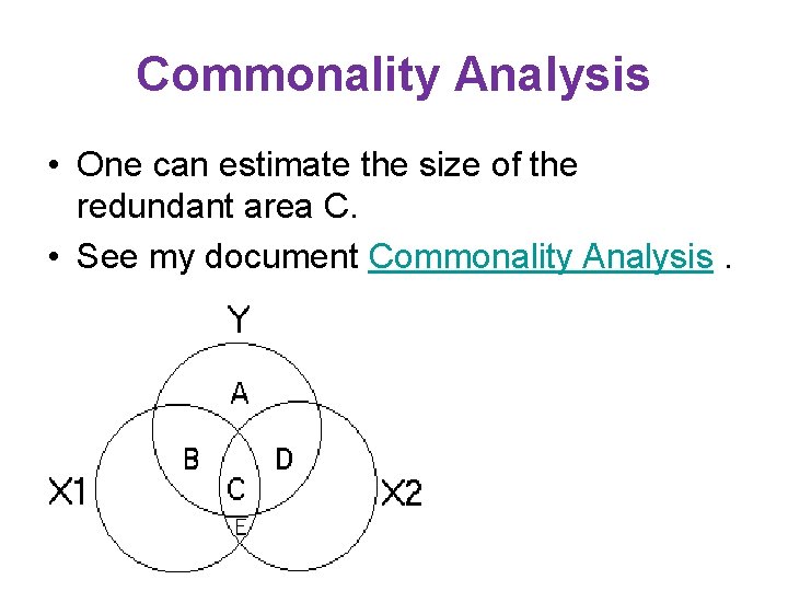 Commonality Analysis • One can estimate the size of the redundant area C. • Commonality Analysis • One can estimate the size of the redundant area C. •