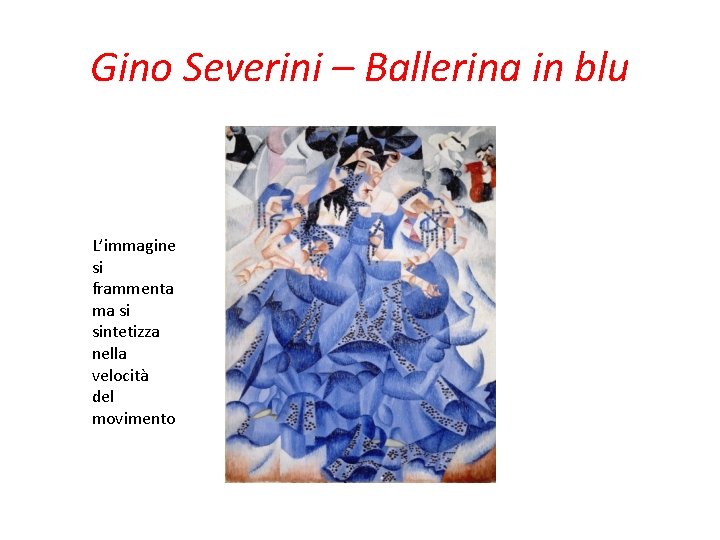 Gino Severini – Ballerina in blu L’immagine si frammenta ma si sintetizza nella velocità