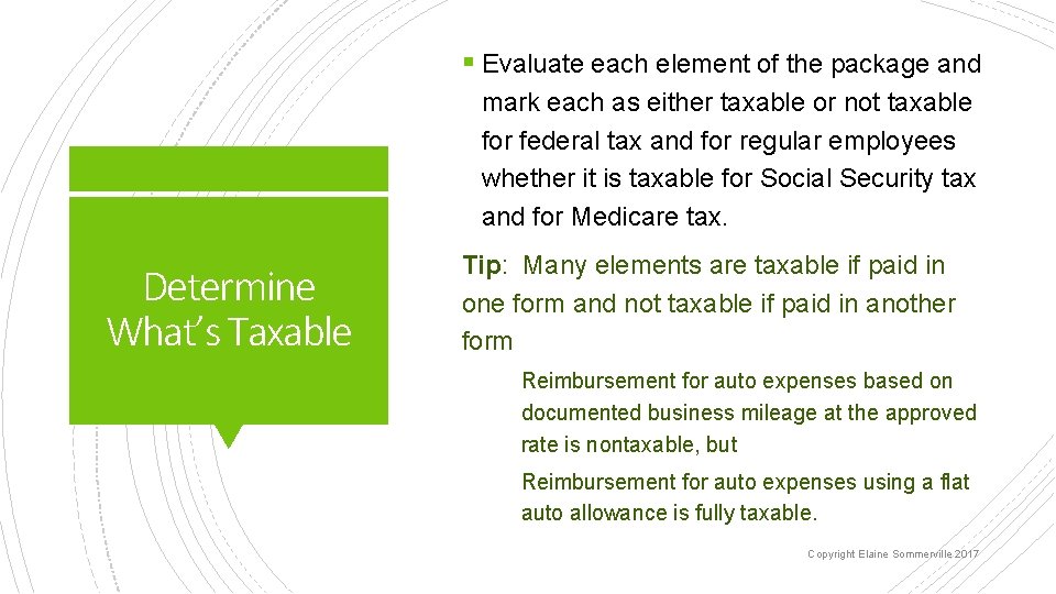 § Evaluate each element of the package and mark each as either taxable or