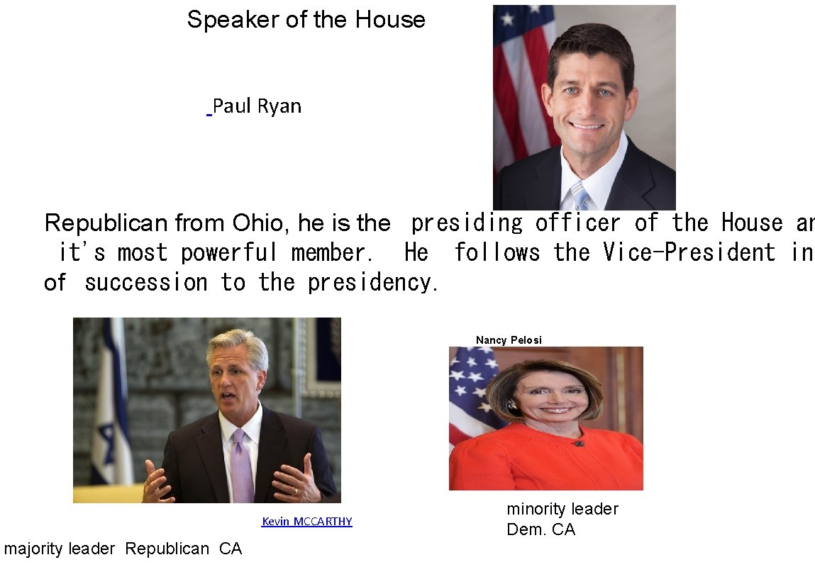 Speaker of the House Paul Ryan Republican from Ohio, he is the presiding officer