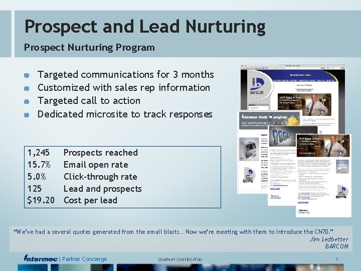 Prospect and Lead Nurturing Prospect Nurturing Program Targeted communications for 3 months Customized with