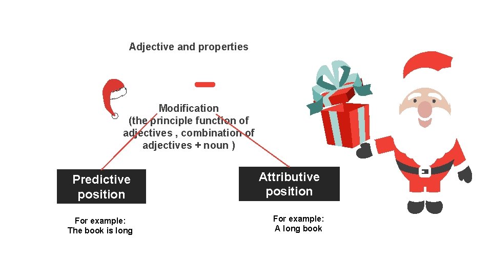 Adjective and properties Modification (the principle function of adjectives , combination of adjectives +