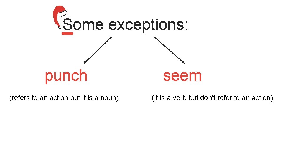 Some exceptions: punch (refers to an action but it is a noun) seem (it