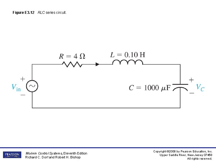 Figure E 3. 12 RLC series circuit. Modern Control Systems, Eleventh Edition Richard C.