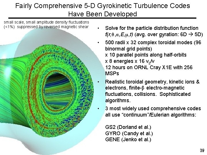 Fairly Comprehensive 5 -D Gyrokinetic Turbulence Codes Have Been Developed small scale, small amplitude