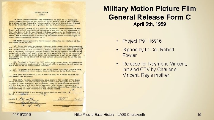 Military Motion Picture Film General Release Form C April 6 th, 1959 • Project