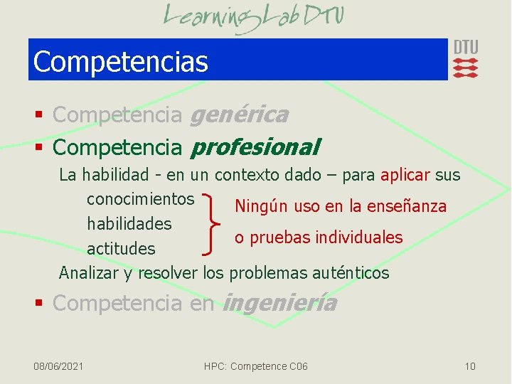 Competencias § Competencia genérica § Competencia profesional La habilidad - en un contexto dado