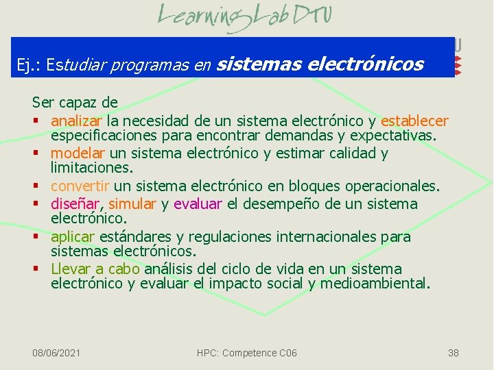 Ej. : Estudiar programas en sistemas electrónicos Ser capaz de § analizar la necesidad