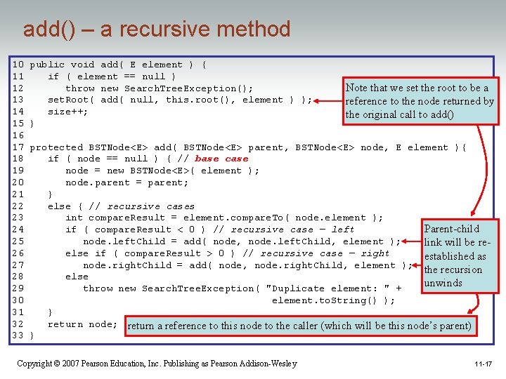 add() – a recursive method 10 11 12 13 14 15 16 17 18