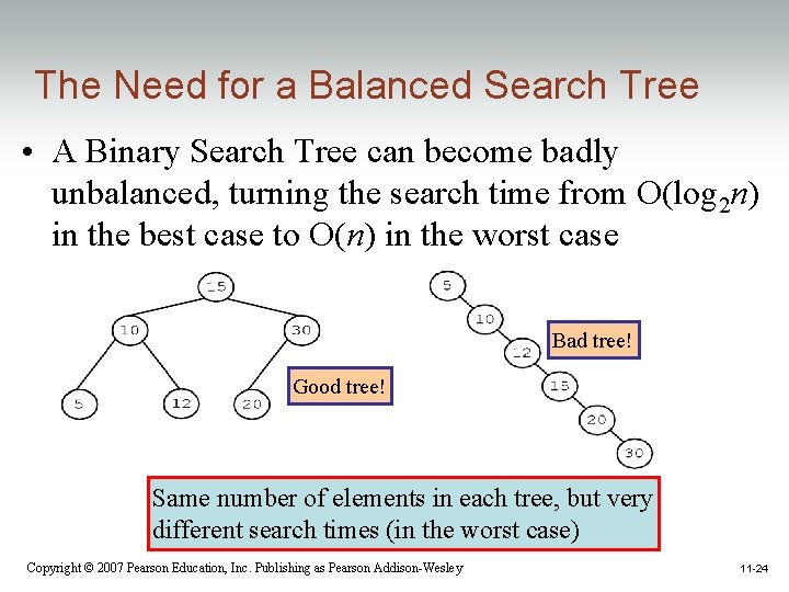 The Need for a Balanced Search Tree • A Binary Search Tree can become