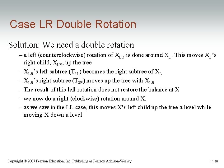 Case LR Double Rotation Solution: We need a double rotation – a left (counterclockwise)