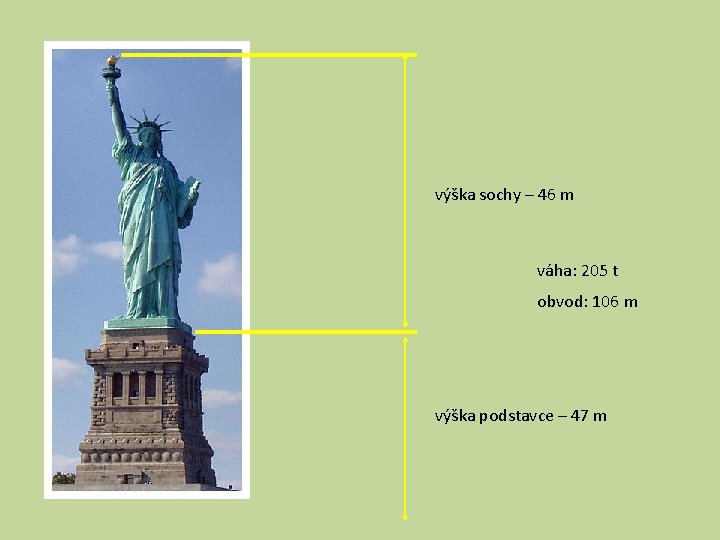 výška sochy – 46 m váha: 205 t obvod: 106 m výška podstavce –