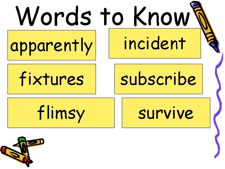 Words to Know apparently incident fixtures subscribe flimsy survive 