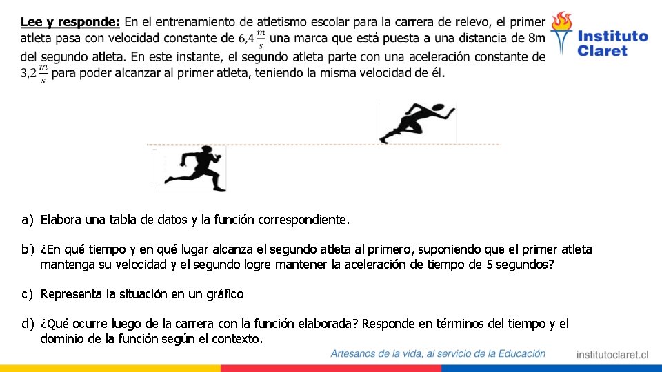 a) Elabora una tabla de datos y la función correspondiente. b) ¿En qué tiempo