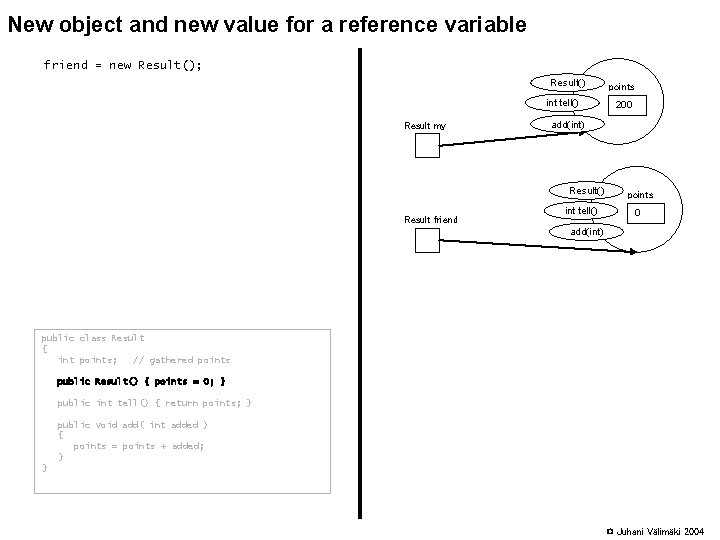 New object and new value for a reference variable friend = new Result(); Result()