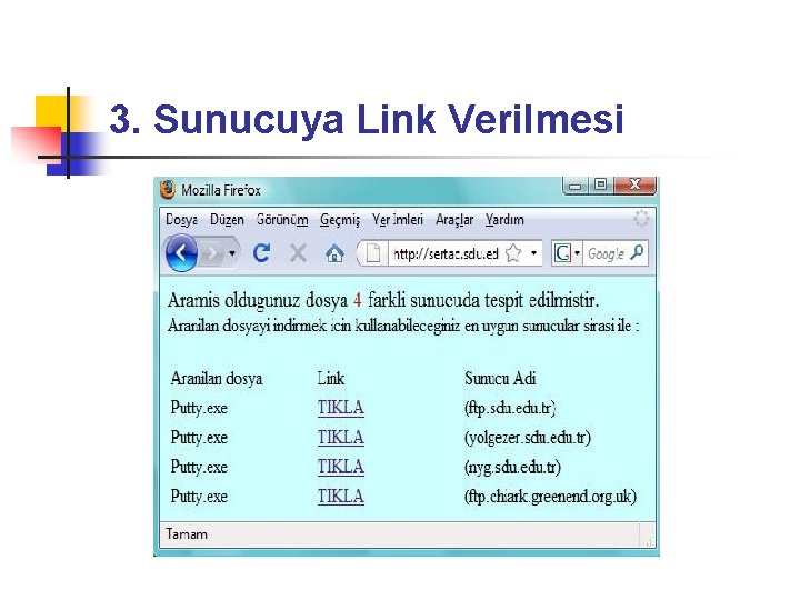 3. Sunucuya Link Verilmesi 