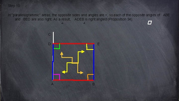 Step 10 In “parallelogrammic” areas, the opposite sides and angles are =, so each