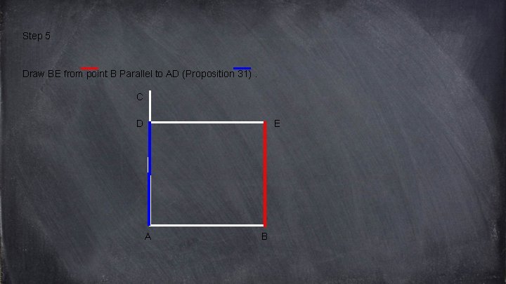 Step 5 Draw BE from point B Parallel to AD (Proposition 31). C D