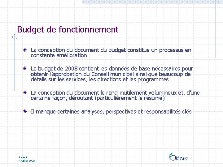 Format et prsentation du budget Groupe de travail