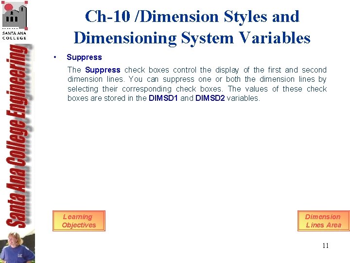 Ch-10 /Dimension Styles and Dimensioning System Variables • Suppress The Suppress check boxes control Ch-10 /Dimension Styles and Dimensioning System Variables • Suppress The Suppress check boxes control