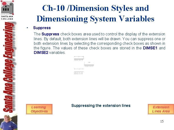 Ch-10 /Dimension Styles and Dimensioning System Variables • Suppress The Suppress check boxes area Ch-10 /Dimension Styles and Dimensioning System Variables • Suppress The Suppress check boxes area