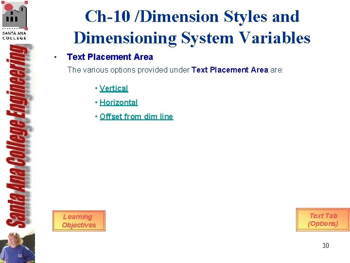 Ch-10 /Dimension Styles and Dimensioning System Variables • Text Placement Area The various options Ch-10 /Dimension Styles and Dimensioning System Variables • Text Placement Area The various options