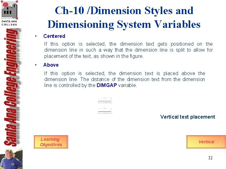 Ch-10 /Dimension Styles and Dimensioning System Variables • Centered If this option is selected, Ch-10 /Dimension Styles and Dimensioning System Variables • Centered If this option is selected,