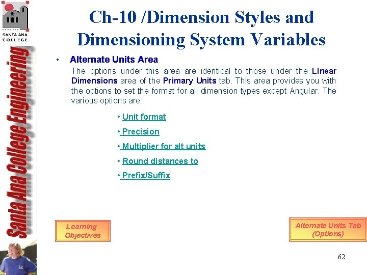 Ch-10 /Dimension Styles and Dimensioning System Variables • Alternate Units Area The options under Ch-10 /Dimension Styles and Dimensioning System Variables • Alternate Units Area The options under