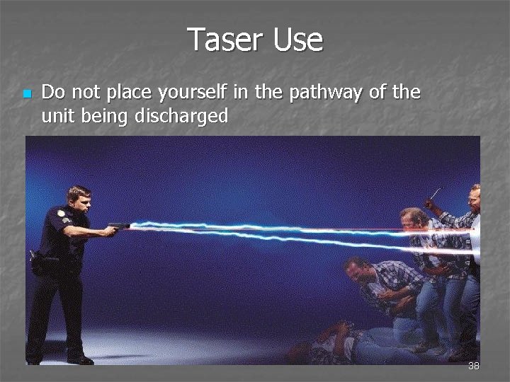 Taser Use n Do not place yourself in the pathway of the unit being