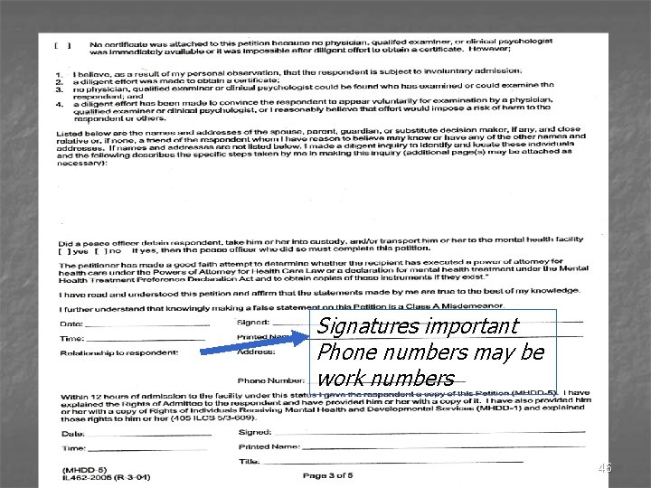 Signatures important Phone numbers may be work numbers 46 
