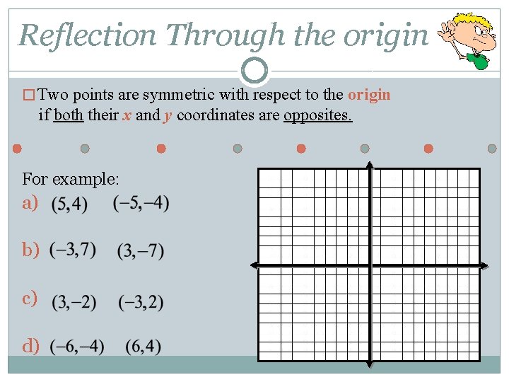 Reflection Through the origin � Two points are symmetric with respect to the origin