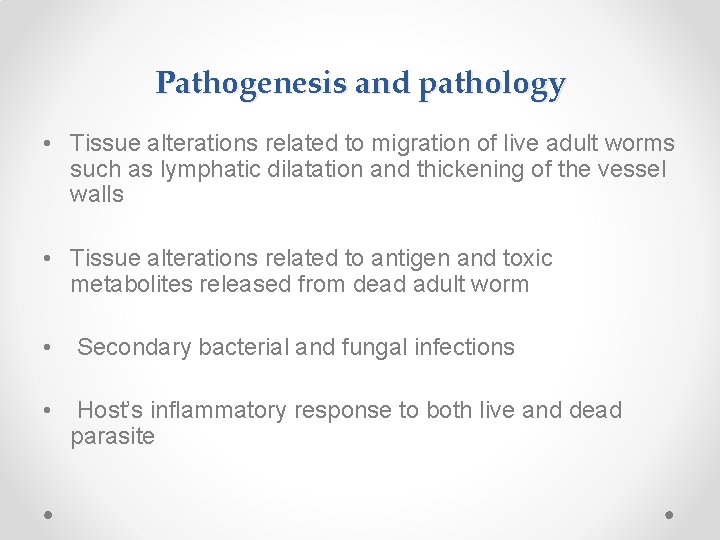 Pathogenesis and pathology • Tissue alterations related to migration of live adult worms such