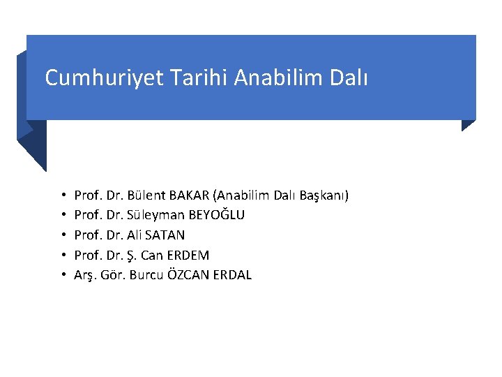 Cumhuriyet Tarihi Anabilim Dalı • • • Prof. Dr. Bülent BAKAR (Anabilim Dalı Başkanı)