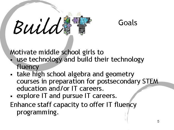 Goals Motivate middle school girls to § use technology and build their technology fluency