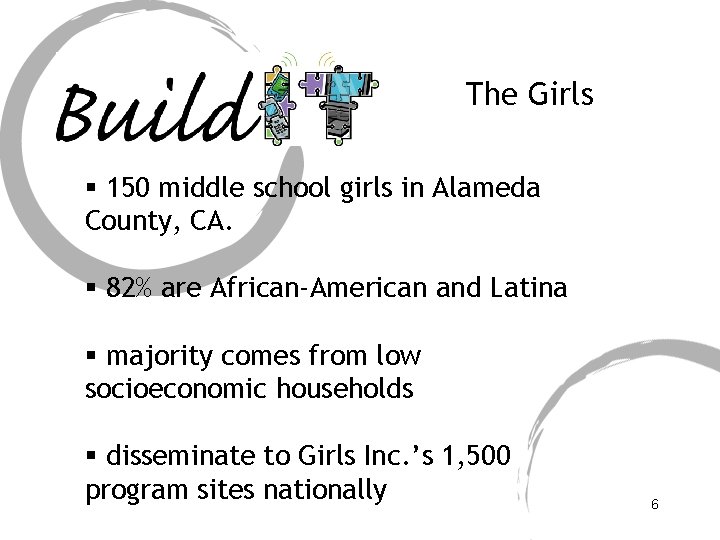 The Girls § 150 middle school girls in Alameda County, CA. § 82% are
