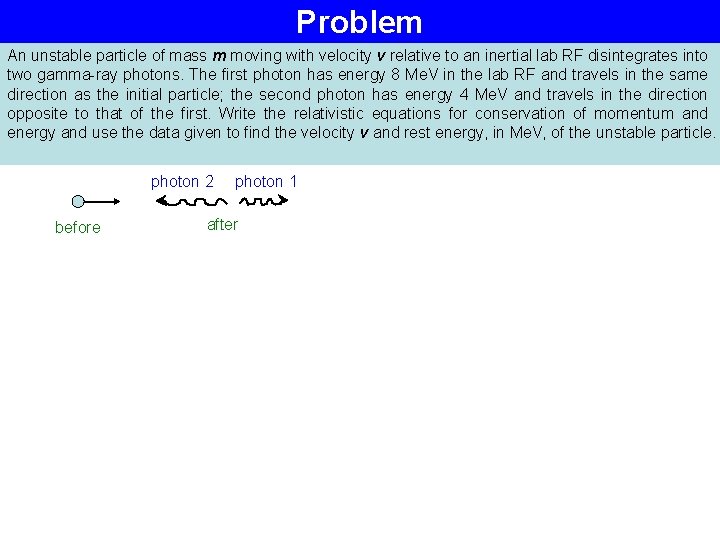 Problem An unstable particle of mass m moving with velocity v relative to an