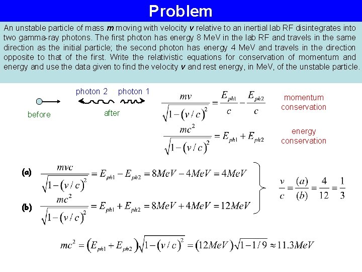 Problem An unstable particle of mass m moving with velocity v relative to an