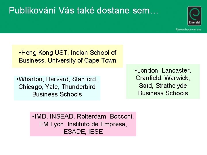 Publikování Vás také dostane sem… • Hong Kong UST, Indian School of Business, University