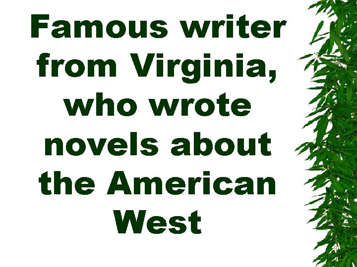 Famous writer from Virginia, who wrote novels about the American West 