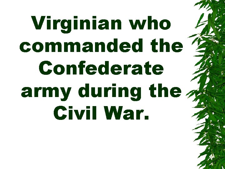 Virginian who commanded the Confederate army during the Civil War. 