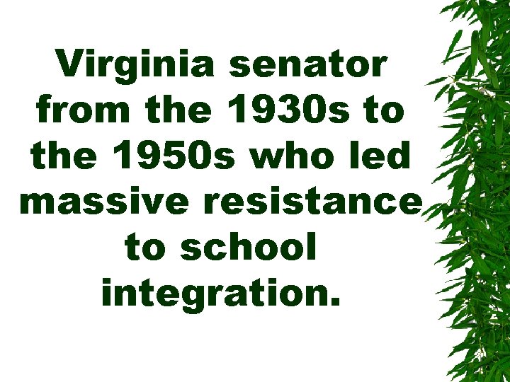 Virginia senator from the 1930 s to the 1950 s who led massive resistance