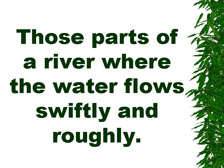 Those parts of a river where the water flows swiftly and roughly. 