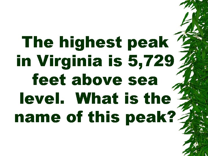 The highest peak in Virginia is 5, 729 feet above sea level. What is