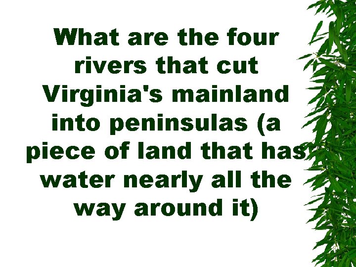 What are the four rivers that cut Virginia's mainland into peninsulas (a piece of