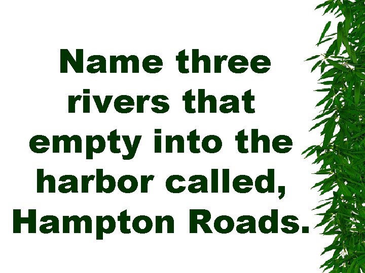 Name three rivers that empty into the harbor called, Hampton Roads. 