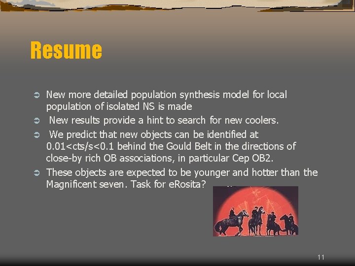 Resume New more detailed population synthesis model for local population of isolated NS is