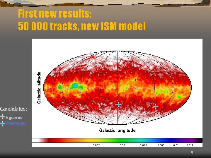 First new results: 50 000 tracks, new ISM model Candidates: Agueros Chieregato 8 