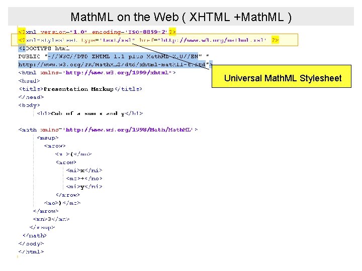 Math. ML on the Web ( XHTML +Math. ML ) Universal Math. ML Stylesheet