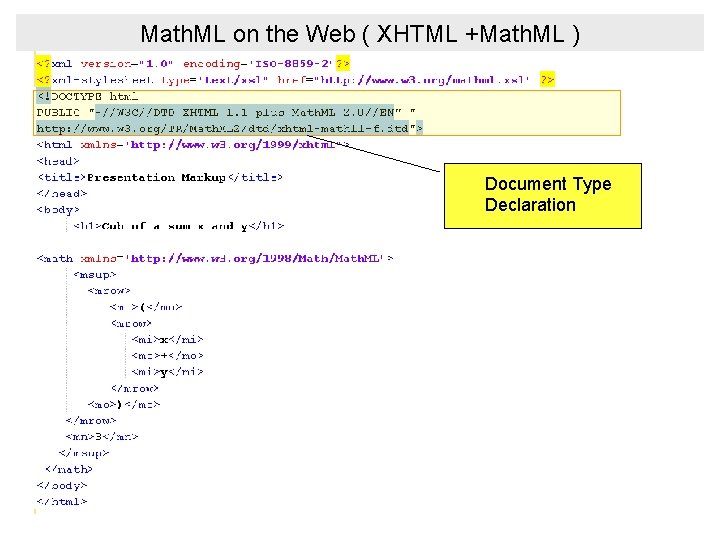 Math. ML on the Web ( XHTML +Math. ML ) Document Type Declaration 
