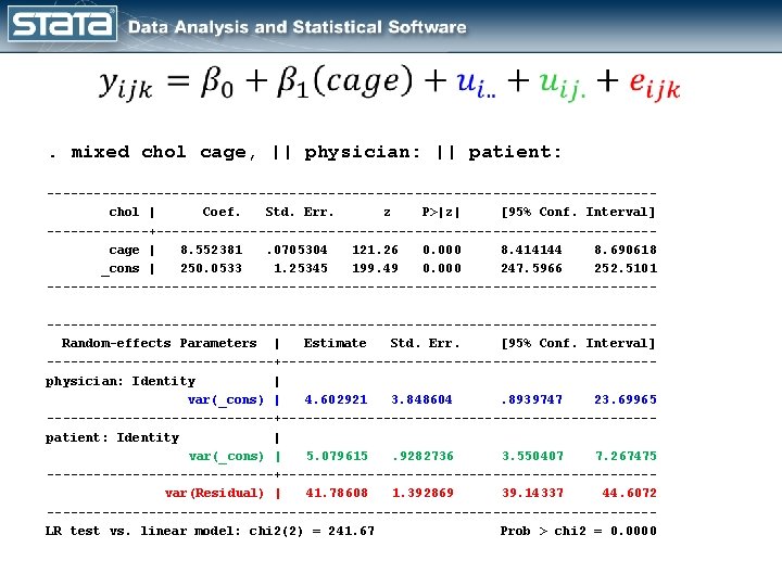 . mixed chol cage, || physician: || patient: ---------------------------------------chol | Coef. Std. Err. z